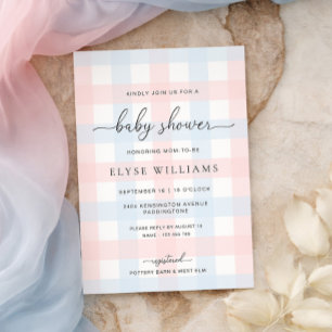 Pink Blue Gingham Baby Shower Invitation