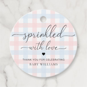 Pink Blue Gingham Baby Shower Sprinkled With Love Favour Tags