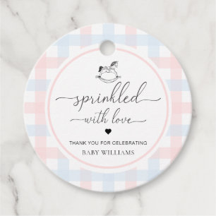 Pink Blue Gingham Horse Sprinkled With Love Favour Tags