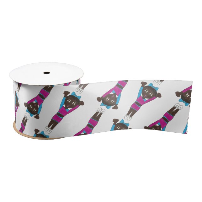 Pink Blue Girl Gymnast Acro Dance Recital Tumbling Satin Ribbon (Spool)