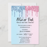 Pink Blue Glitter Drips Sparkle Glam Gender Reveal