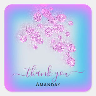 Pink  Blue Glitter Thank Name Sweet 16th Square Sticker