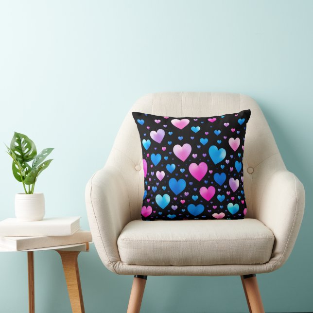 Pink & Blue Glowing Hearts  Cushion (Chair)