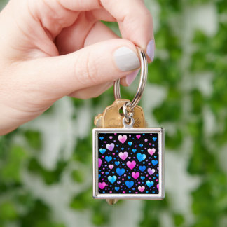 Pink & Blue Glowing Hearts  Key Ring