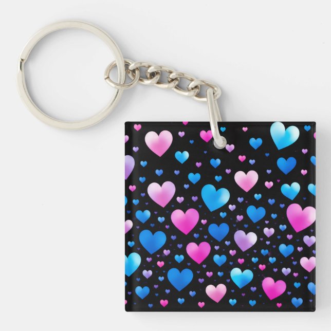 Pink & Blue Glowing Hearts  Key Ring (Front)