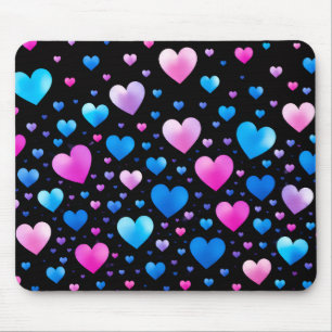 Pink & Blue Glowing Hearts Mouse Pad