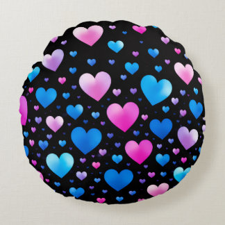 Pink & Blue Glowing Hearts  Round Cushion