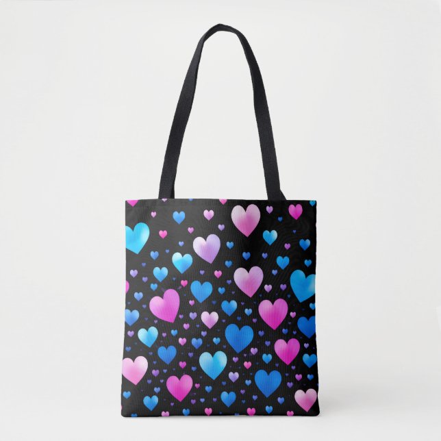 Pink & Blue Glowing Hearts  Tote Bag (Front)
