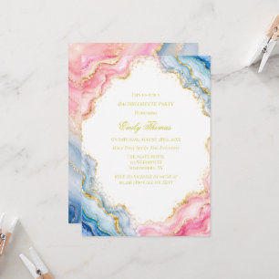 Pink Blue Gold Agate Bachelorette Party Invitation
