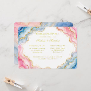 Pink Blue Gold Agate Rehearsal Dinner Invitation