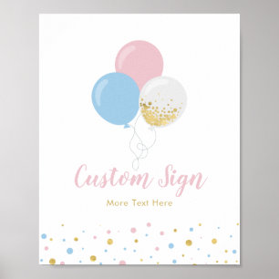Pink, Blue & Gold Baby Shower Custom Party Sign