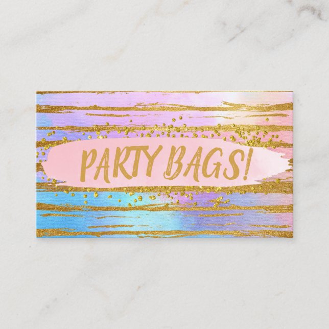 Pink Blue Gold Children's Birthday Party Favor Bag Business Card (Front)