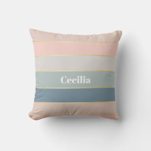 Pink Blue Gold Custom Summer Colour Block Stripes Cushion