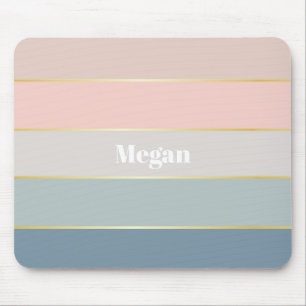 Pink Blue gold Custom Summer Colour Block Stripes Mouse Pad