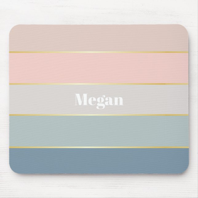 Pink Blue gold Custom Summer Colour Block Stripes Mouse Pad (Front)