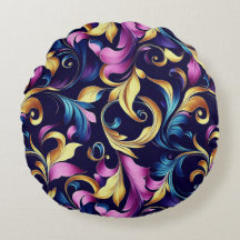 Pink, Blue, Gold, Leaf Swirl Pattern