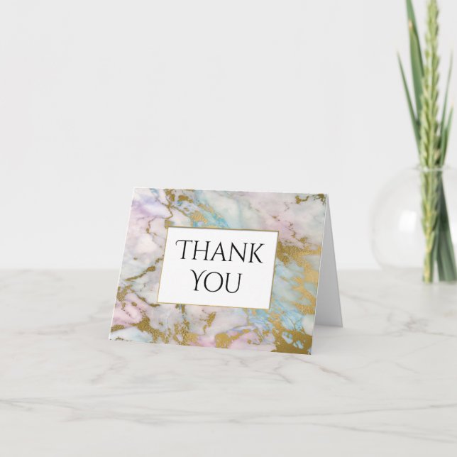 Pink Blue Gold Marble Thank You Card (Front)