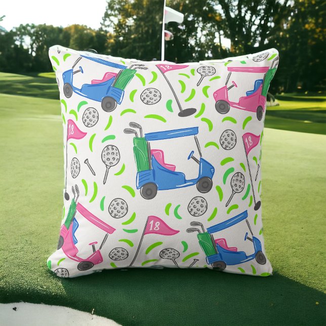 Pink & Blue Golf Cart Pattern / Golf Decor Cushion (Creator Uploaded)