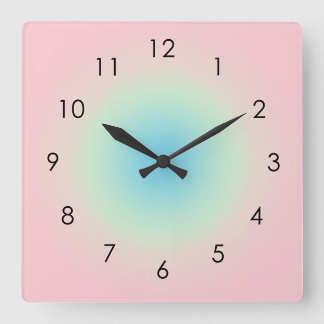 Pink Blue Gradient Ombre Pastel Aesthetic Aura Square Wall Clock (Front)