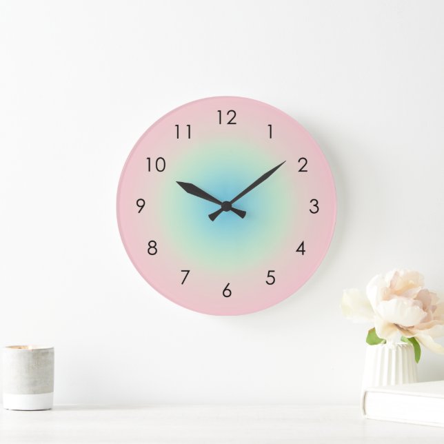 Pink Blue Gradient Ombre Pastel Aesthetic  Large Clock (Home)