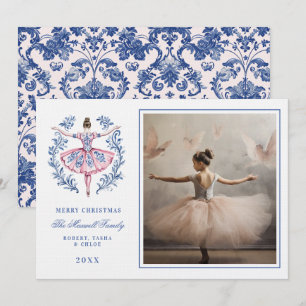 Pink & Blue Grandmillennial Damask Ornament Photo Invitation