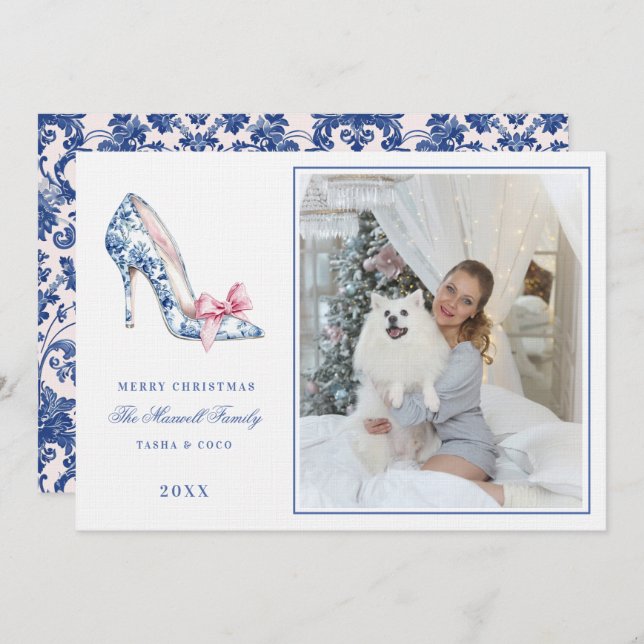 Pink & Blue Grandmillennial High Heel Christmas Invitation (Front/Back)