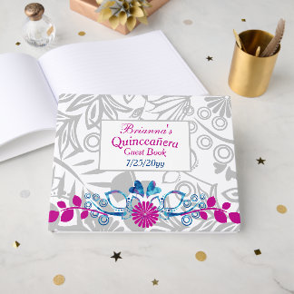 Pink, Blue, Gray Quinceañera Guest Book