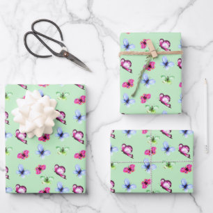 Pink Blue Green Butterfly Baby Shower Birthday Wrapping Paper Sheet