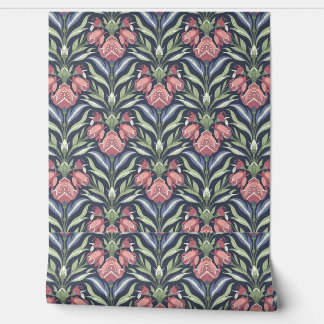 Pink Blue Green Floral Art Nouveau Wallpaper