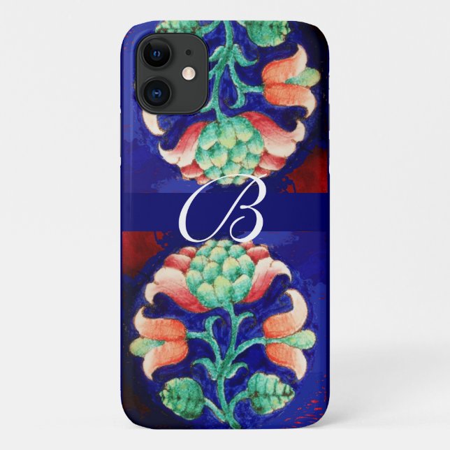 PINK BLUE GREEN FLORAL MONOGRAM Case-Mate iPhone CASE (Back)