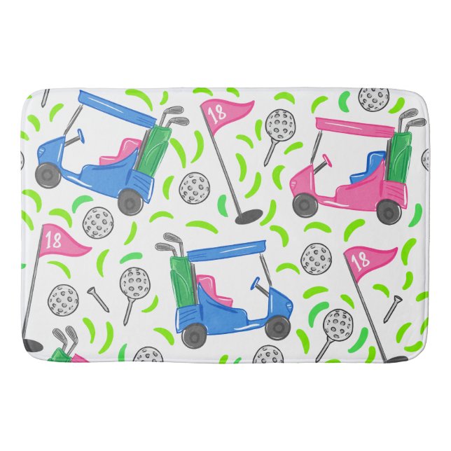 Pink Blue Green Golf Bath Mat (Front)