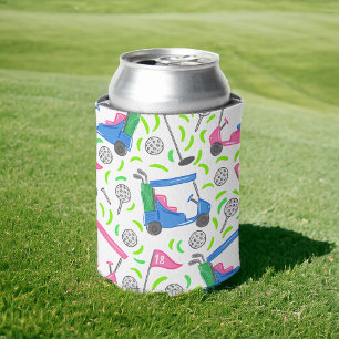 Pink Blue Green Golf Can Cooler
