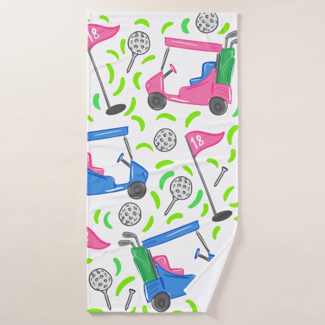 Pink Blue Green Golf Preppy Bath Towel (Bath Towel)