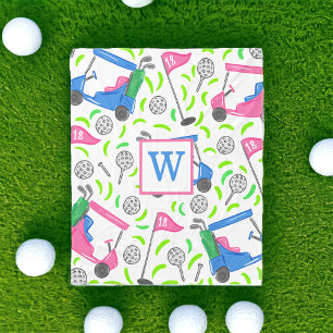Pink Blue Green Golf Preppy Initial Fleece Blanket
