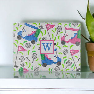 Pink Blue Green Golf Preppy Monogram Initial Cutting Board