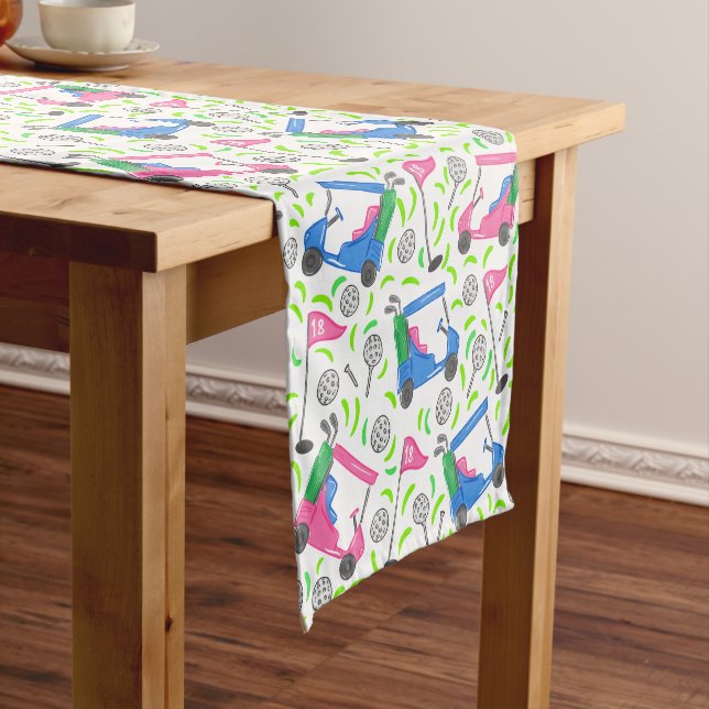 Pink Blue Green Golf Preppy Short Table Runner (In Situ)