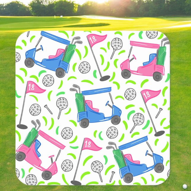 Pink Blue Green Golf Preppy Square Paper Coaster (Creator Uploaded)