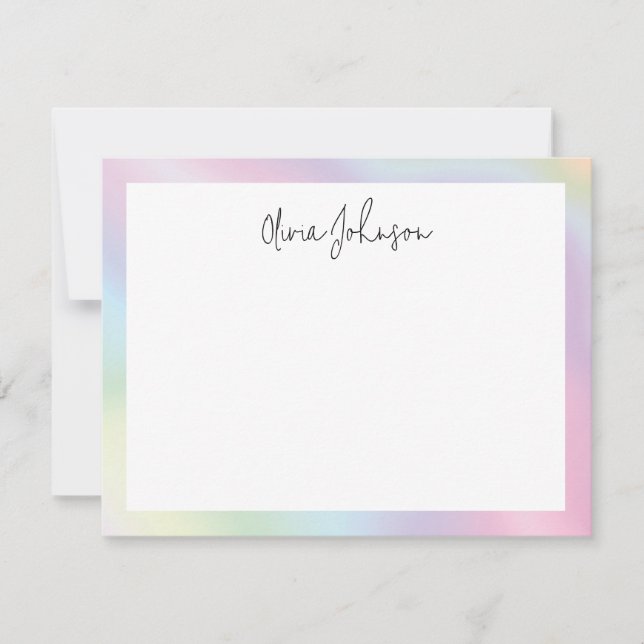 Pink Blue Green Hand Lettered White Flat Note Card (Front)