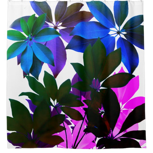 Pink,Blue, Green Leaves Shower Curtain (Front)