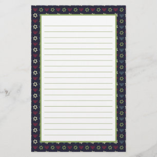 Pink Blue Green Menorah and Star of David Pattern Stationery