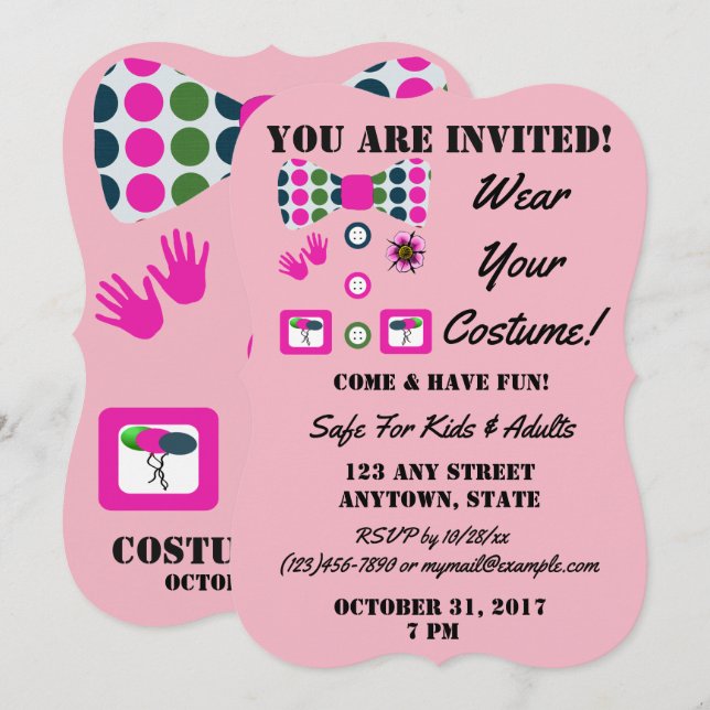 Pink Blue Green Polka Dots Clown Halloween Costume Invitation (Front/Back)