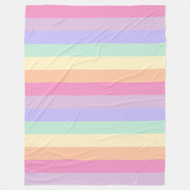 Pink Blue Green Purple Yellow Orange Striped Large Fleece Blanket (Front)