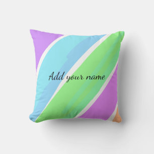 Pink blue green stripes add name text message here cushion
