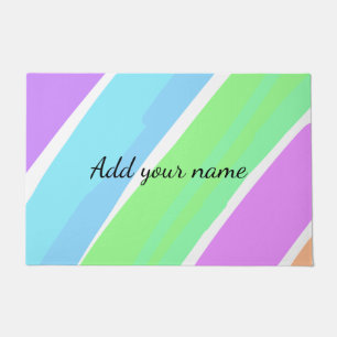 Pink blue green stripes add name text message here doormat