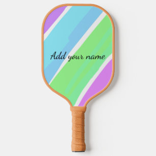 Pink blue green stripes add name text message here pickleball paddle