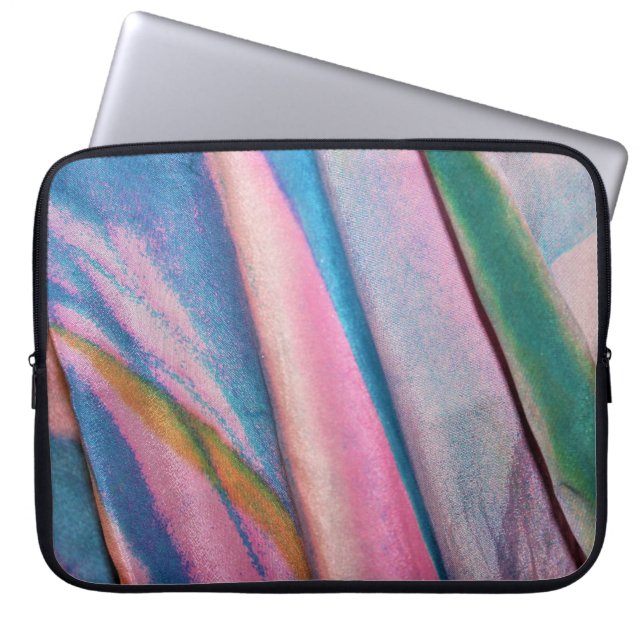 Pink blue green textile laptop sleeve (Front)