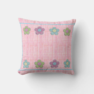 Pink Blue Green Textured Flowers Cushion