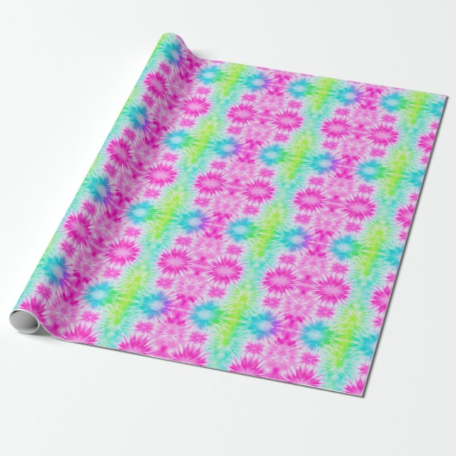 Pink Blue & Green Tie Dye Wrapping Paper (Unrolled)