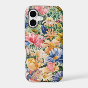 Pink Blue Green Yellow Orange Flower Art Pattern