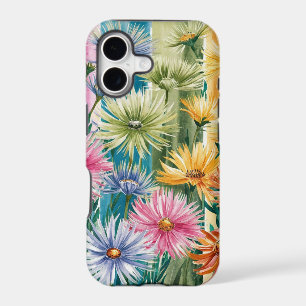 Pink Blue Green Yellow Orange Flower Art Pattern